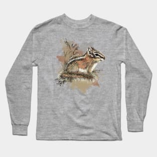 Watercolor Chipmunk Cute Wildlife Art Long Sleeve T-Shirt